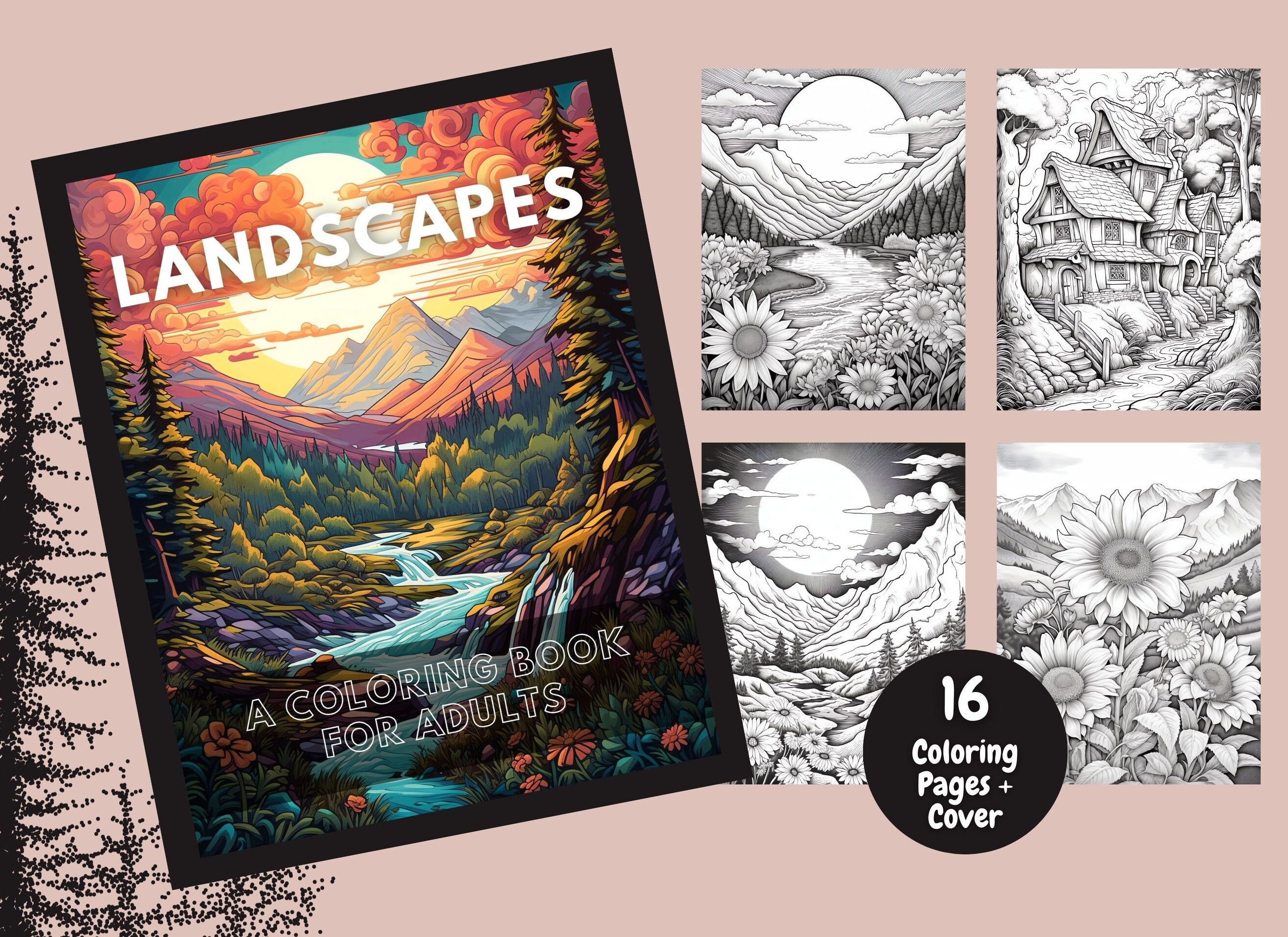 Landscapes Adult Coloring Book Printable | Scenic Nature Coloring Pages PDF