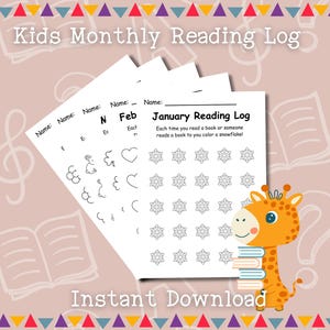 Maandelijks leeslogboek kinderen, afdrukbaar, boekuitdagingsgrafiek, leesdagboek voor school, leeslogboek thuisonderwijs, voortgang kinderboeken