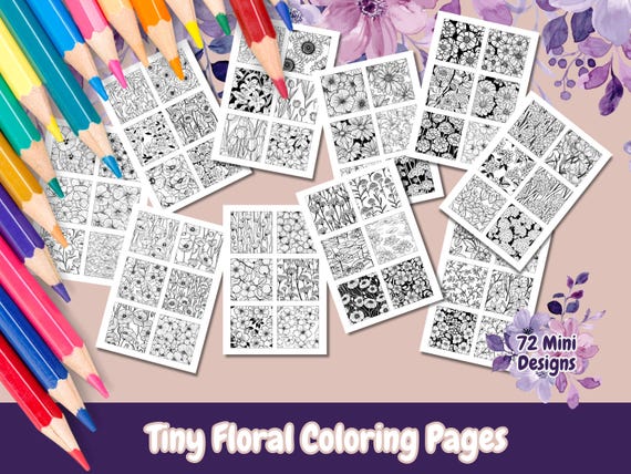 Tiny Floral Coloring Pages, 72 Mini Designs, Kids and Adult Coloring, Floral Coloring Pages, Botanical Coloring, Adult Coloring Pages
