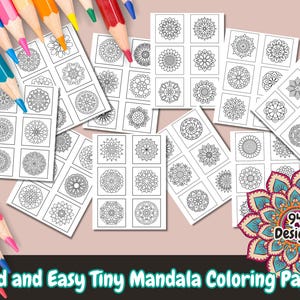 May include: A set of printable coloring pages featuring bold and easy tiny mandala designs. The pages are perfect for adults and children who enjoy coloring and creating art.
