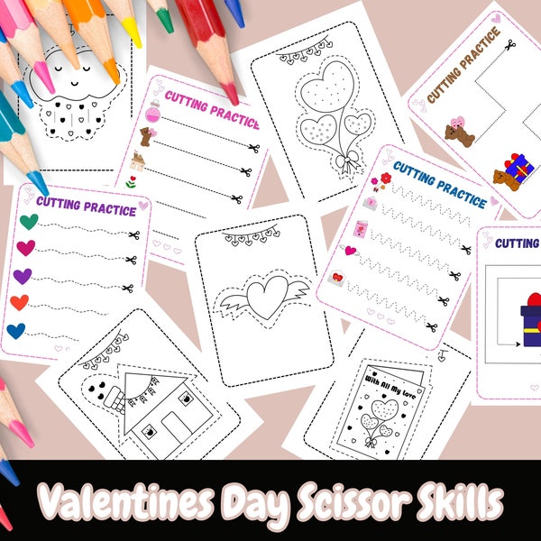 Valentine's Day Scissor Skills, Preschool Activity Book, Valentines Day, Scissor Skills, Homeschool Activities, Teaching Activities