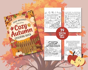 Bold and Easy Autumn Coloring Book, Fall Coloring Pages, Kids and Adult Coloring Book, Instant Download, Fall Printable, Cozy Fall, Autumn