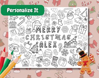 Personalized Christmas Coloring Page, Christmas Coloring Page, Custom Printable Coloring Page, Kids Holiday Activity, Name Coloring Page
