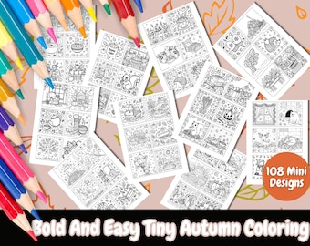 Bold and Easy Tiny Autumn Coloring Pages, 108 Mini Fall Designs, Kids and Adult Coloring,  Adult Fall Coloring, Instant Download, Cute Fall