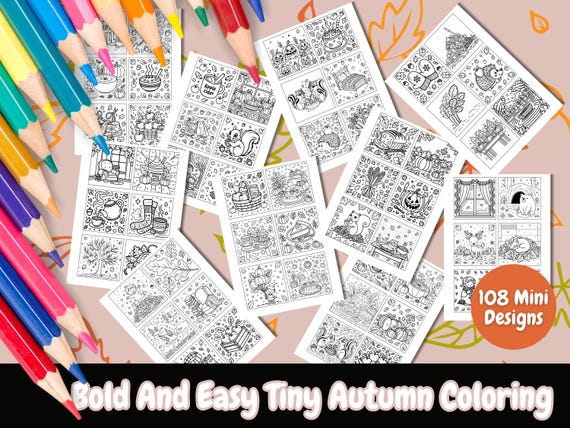 Bold and Easy Tiny Autumn Coloring Pages, 108 Mini Fall Designs, Kids and Adult Coloring,  Adult Fall Coloring, Instant Download, Cute Fall