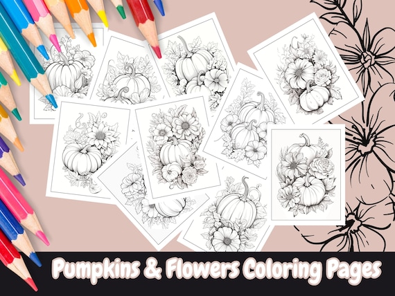 Pumpkins and Flowers Coloring Pages, Coloring Pages For Adults, Coloring Books, Coloring Pages, Pumpkin Coloring Page, Fall Activity