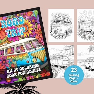 RV Road Trip Coloring Book For Adults, RV Lovers, Road Trip Coloring Book, Adult Coloring Pages, RV Life