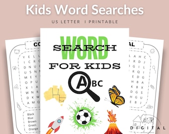 Kinder Wortsuche Puzzles, druckbare Puzzle-Set, sofortiger Download, 100 Wortsuche, Rätsel für Kinder, Kinderspiele, Aktivitäten im Klassenzimmer