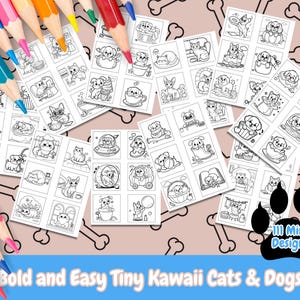Bold and Easy Kawaii Cats and Dogs Coloring Pages, 111 Mini Designs, Kids and Adult Coloring, Animals, Instant Download, Coloring Pages