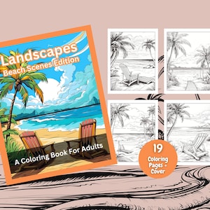 Landschaften Malbuch für Erwachsene, Malbuch, Malseiten zum Ausdrucken, Landschaft Färbung, Strand, Strand Färbung, Erwachsene Malbuch