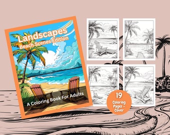 Landscapes Adult Coloring Book, Coloring Book, Printable Coloring Pages, Landscape Coloring, Beach, Beach Coloring, Adult Coloring Book