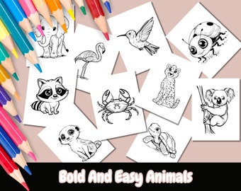 Bold and Easy Animal Coloring Pages, Coloring Books, Coloring Pages, Adult Coloring, Kids Activity, Colouring, Printable, Instant Download