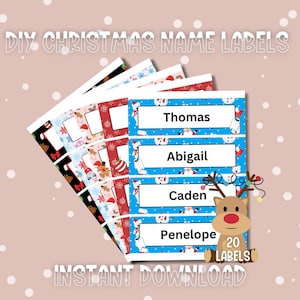 Etiquetas con nombre para Navidad, etiquetas con nombre para escritorio, manualidades navideñas, lindo gnomo de Papá Noel con forma de hombre de jengibre, etiqueta Cubby, fiesta de Navidad, etiquetas para la vuelta al cole para imprimir