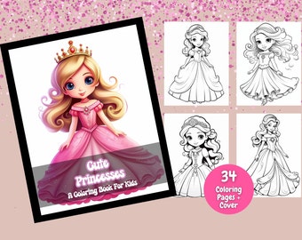 Schattige prinses kleurboek voor kinderen, prinses kleurplaten, kinderkleuren, kinderactiviteit, prinsessenfeest, afdrukbare kleurplaten