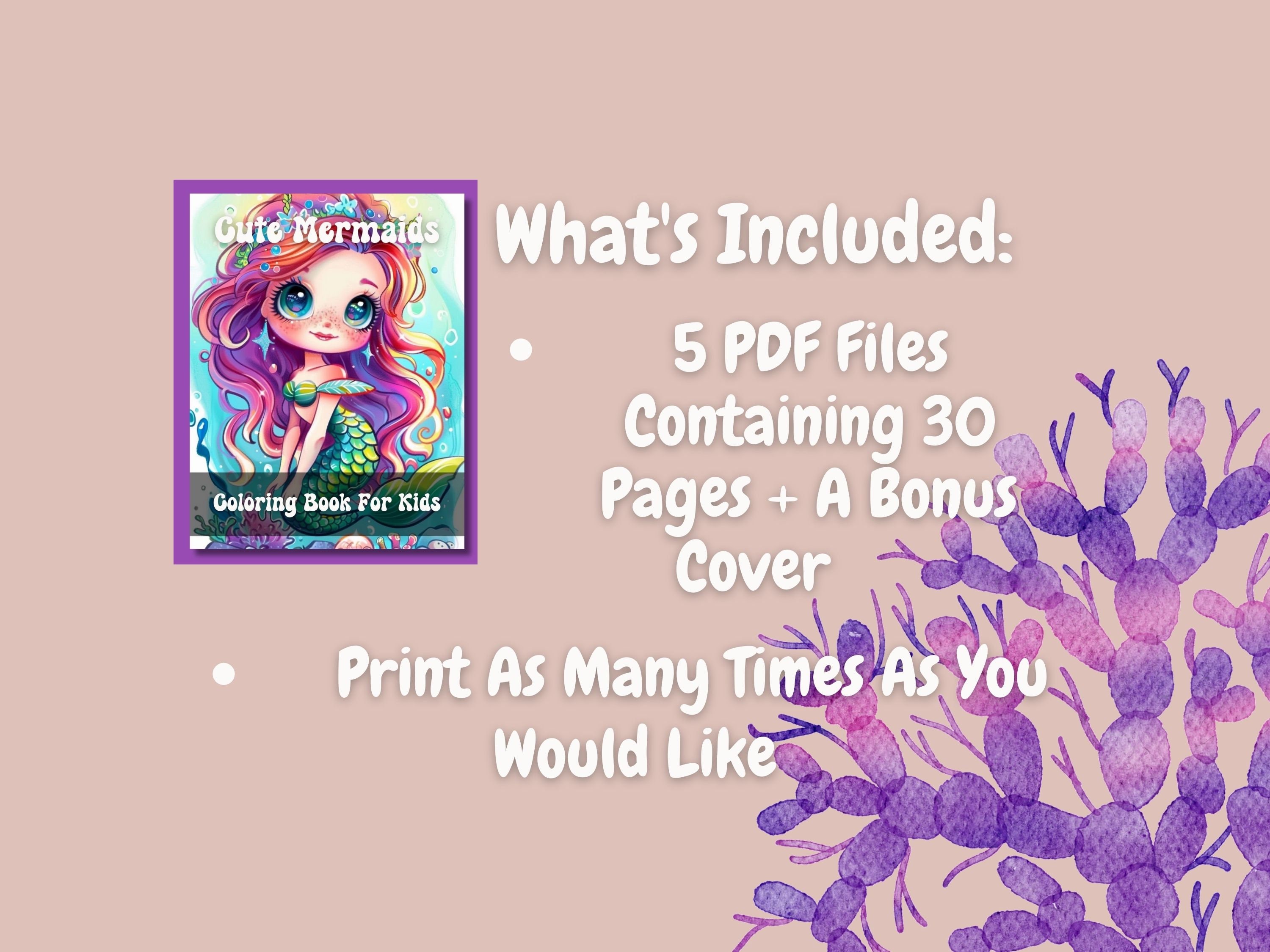 Cute Mermaids Coloring Book, Mermaid Birthday, Kids Coloring Book ...