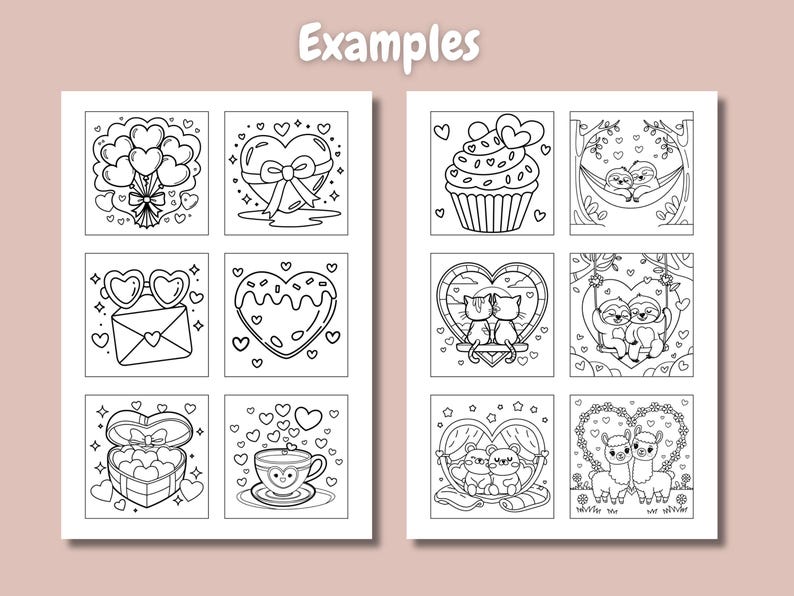 Pode incluir: P&aacute;ginas para colorir em preto e branco com v&aacute;rios temas do Dia dos Namorados, incluindo cora&ccedil;&otilde;es, cupcakes, animais e cenas rom&acirc;nticas. As p&aacute;ginas s&atilde;o projetadas para serem coloridas por adultos e crian&ccedil;as.