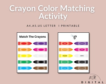 Color Matching Game, Preschool Activity, Homeschool Worksheet, Busy Book Printable, Learning Binder, Toddler Learning, Crayons Game