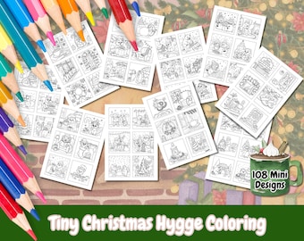 Páginas para colorir Hygge de Natal ousadas e fáceis, 108 mini designs, para colorir para crianças e adultos, páginas para colorir de feriados, Natal fofo, Hygge