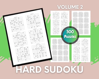 Sudoku Puzzles Hard Vol 2, Livre de puzzles, Puzzles pour adultes, Puzzles imprimables, Sudoku, Puzzles Sudoku Dur