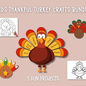 Thankful Turkey Craft Bundle, Build A Turkey, Printable Turkey Craft For Kids, Thanksgiving Crafts, Kids Turkey Coloring Page, Thanksgiving