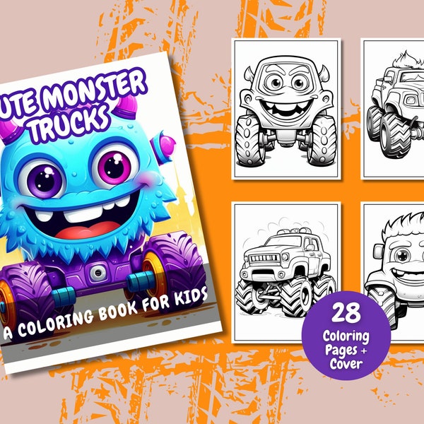 Cute Monster Trucks Coloring Book, Printable PDF, Coloring Pages For Kids, Printable Coloring Pages, Preschool, Kindergarten, Homeschool