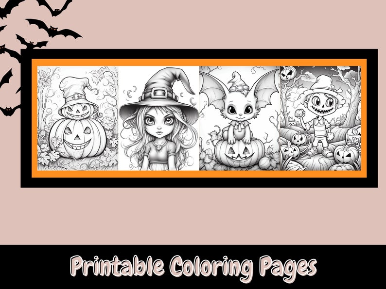 Peut inclure: Quatre pages &agrave; colorier sur le th&egrave;me d'Halloween en noir et blanc repr&eacute;sentant une sorci&egrave;re, une chauve-souris, une citrouille et une citrouille sculpt&eacute;e. Les pages sont pr&ecirc;tes &agrave; &ecirc;tre color&eacute;es.