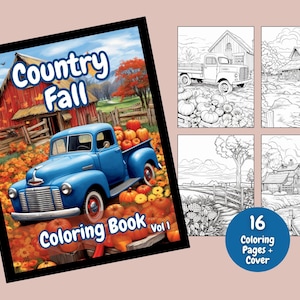 Country Fall Coloring Book, Coloring Book, Coloring Pages, Adult Coloring, Fall, Fall Coloring Pages, Autumn, Printable Coloring