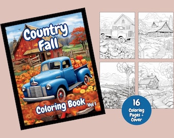 Country Fall Coloring Book, Coloring Book, Coloring Pages, Adult Coloring, Fall, Fall Coloring Pages, Autumn