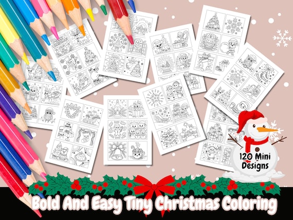 Bold and Easy Tiny Christmas Coloring Pages, 120 Mini Designs, Kids and Adult Coloring,  Holiday Coloring Pages, Cute Christmas, Santa
