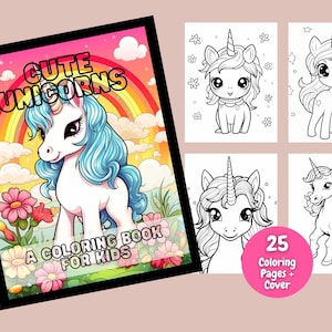 Cute Unicorn Coloring Book, Kids Coloring Book, Coloring Pages, Printable Coloring Pages, Instant Download, Coloring For Kids, Unicorns