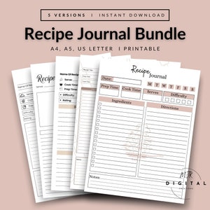 Recipe Journal Bundle, Recipe Book Template Printable, Blank Recipe Page, Recipe Planner, Printable Recipe Page, Happy Planner