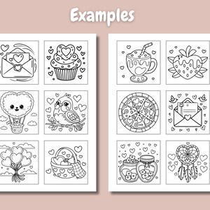 Pode incluir: Um conjunto de nove p&aacute;ginas para colorir em preto e branco com ilustra&ccedil;&otilde;es fofas com tema do Dia dos Namorados. As ilustra&ccedil;&otilde;es incluem um bal&atilde;o de ar quente em forma de cora&ccedil;&atilde;o, um cupcake com um cora&ccedil;&atilde;o no topo, uma pizza com fatias em forma de cora&ccedil;&atilde;o, um morango com um topo em forma de cora&ccedil;&atilde;o, um p&aacute;ssaro em um galho, um pote de cora&ccedil;&otilde;es, um apanhador de sonhos com um centro em forma de cora&ccedil;&atilde;o, uma cesta de cora&ccedil;&otilde;es e uma carta com um cora&ccedil;&atilde;o no envelope.