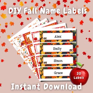 Fall Name Tags, Desk Name Labels, Fall DIY, Leaves Apples Pumpkins, Cubby Label, Fall Party, Back To School Printable