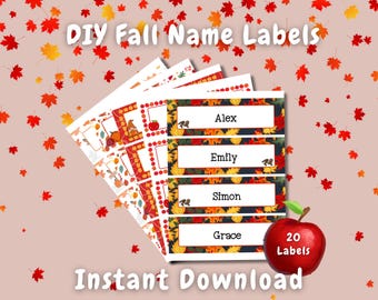Fall Name Tags, Desk Name Labels, Fall DIY, Leaves Apples Pumpkins, Cubby Label, Fall Party, Back To School Printable