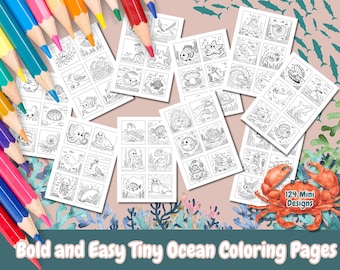 Bold and Easy Tiny Ocean Coloring Pages, 124 Mini Designs, Kids and Adult Coloring, Ocean Life Coloring, Instant Download, Coloring Pages