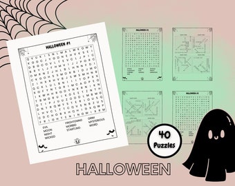 Ordpussel, Halloweenordsökning, Halloweenaktivitet, Höstordsökning, Pussel för vuxna och barn, Halloween, Ordsökning