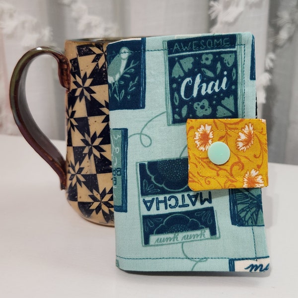 Teal Tea Bags Tea Wallet (Tea Bag Holder with Snap)