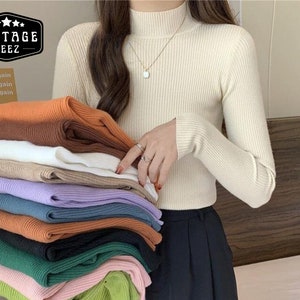 Classic Turtleneck Sweater, Multiple Color Sweater Turtleneck Knitted Turtleneck, Knitted Sweater, Casual Pullover Turtleneck Women Sweater