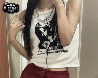 Y2K Tank Top, Vintage Tank Top, Girlie Y2K Top, Cropped Top Tees, Girl Graphic Tee, Summer Tops, Trendy Tops, Women Tees Goth Women Tank Top