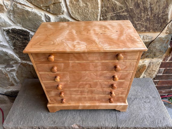 Curly Cherry Jewelry Chest with Hidden Drawer & Velvet Lining