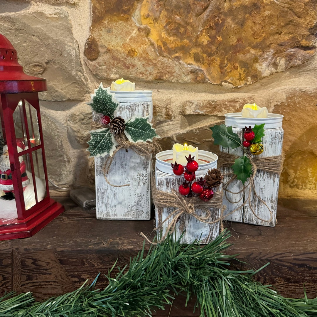 Christmas Candle Holders Rustic Christmas Candle Pedestals Etsy