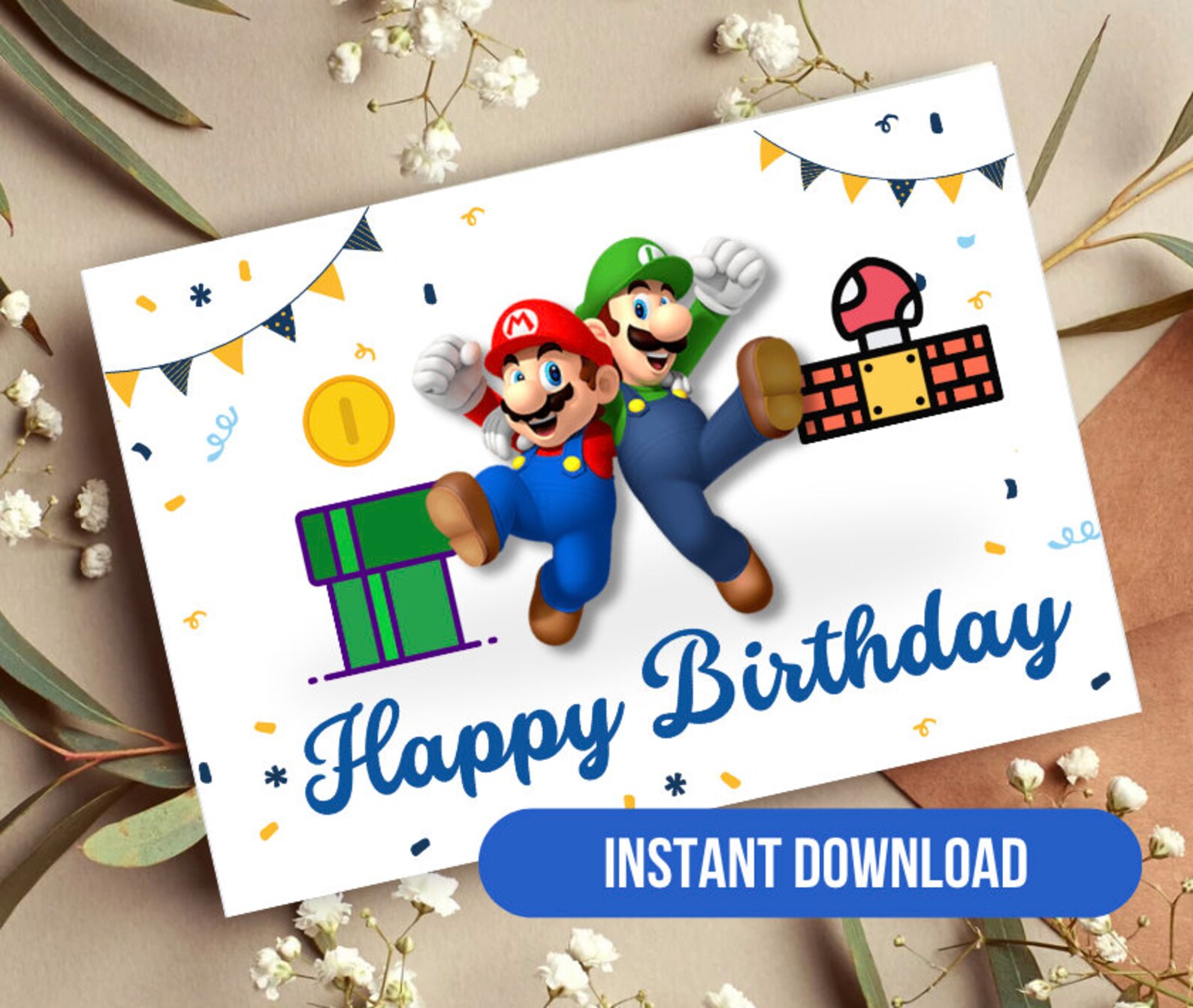Super Mario Wish Card, Birthday Wish Card, Mario and Luigi Greeting ...