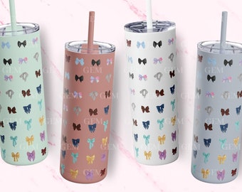 Eras Bows Skinny Tumbler | Eras as Bows Tumbler | 20 oz. Skinny Tumbler with Straw Lid | Valentine's Bow Tumbler, Valentine's Day Cup