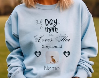 Personalized Greyhound Dog Mom Sweatshirt,Custom Dog Photo Shirt,Greyhound Gift,Dog Lover Fall Sweater,Dog Mom Shirt,Fur Mama Shirt