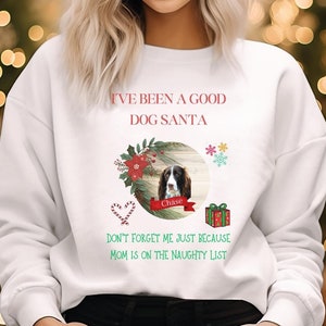 Personalized Springer Spaniel Christmas Santa Naughty List,  Dog Mom Dog Lover Sweatshirt,Custom Dog Photo Shirt,Dog Lover,Pet Lover Gift