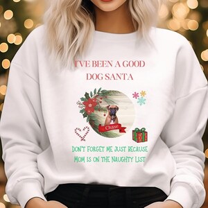 Personalized Boxer Christmas Santa Naughty List,  Dog Mom Dog Lover Sweatshirt,Custom Dog Photo Shirt,,Dog Lover,Pet Lover Gift