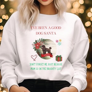 Personalized Pug Christmas Santa Naughty List,  Dog Mom Dog Lover Sweatshirt,Custom Dog Photo Shirt,,Dog Lover,Pet Lover Gift