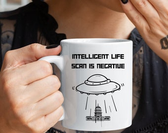 UFO No Intelligent Life Congress Mug 11oz, Political Sarcasm Mug Colorful UFO Graphic, Gift for UFO Science Fiction Lover, Funny Alien Humor