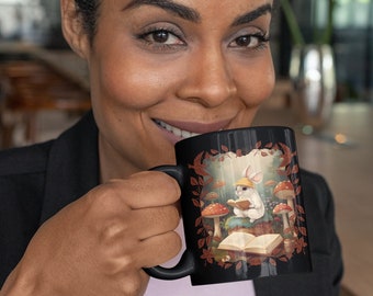 Cottagecore Estética Conejito leyendo una taza de libro para mujeres, Taza Goblincore, Regalo para los amantes de los conejitos, Taza de café conejito, Regalo Cottagecore
