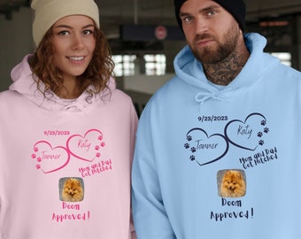 Sudadera con capucha de boda personalizada con foto de mascota, cara de perro personal, para persona de perro, camisa con nombres de mascotas, retrato de mascota, regalo de papá de mamá gato de perro, nombre de mascota cortado